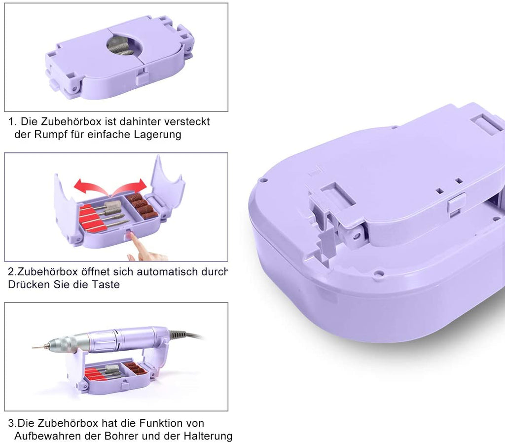 Madenia 30000rpm compact  electric nail file purple