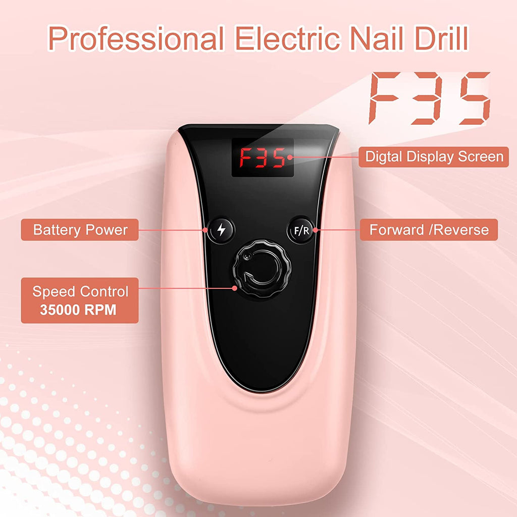 Madenia 35000RPM Efile Professional Portable Rechargeable Nail Drill with Set for Acrylic Nails Gel